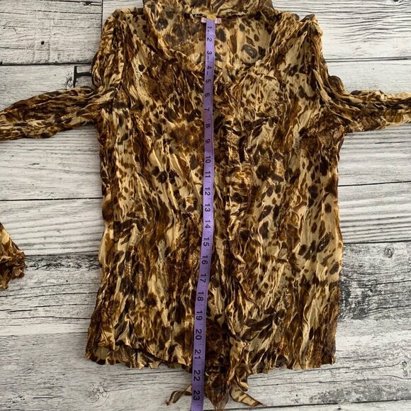 Vintage Y2K Sheer Leopard Print Flare Sleeve Ruffle V-Neck Blouse - Picture 11 of 12